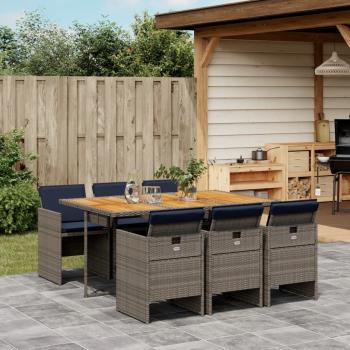 ARDEBO.de - 7-teiliges Garten-Ess-Set mit Kissen, grau, Polyrattan