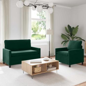 ARDEBO.de - Sofa Set 2 stk. Dunkelgrün Samt