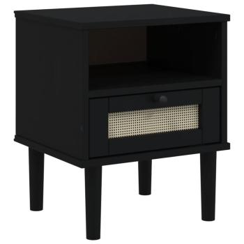 Nachttisch SENJA Rattan-Look Schwarz 40x35x48 Massivholz Kiefer