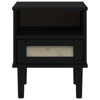 Nachttisch SENJA Rattan-Look Schwarz 40x35x48 Massivholz Kiefer