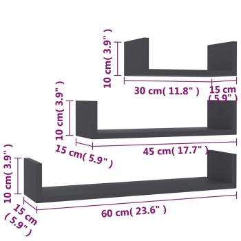 Wandregal 3 Stk. Grau Holzwerkstoff