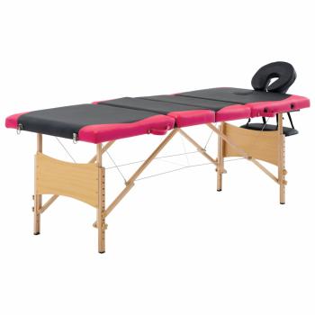 ARDEBO.de - Massageliege Klappbar 4-Zonen mit Holzgestell Schwarz und Rosa