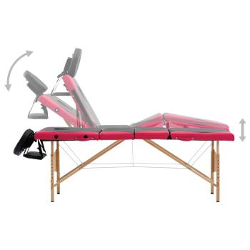 Massageliege Klappbar 4-Zonen mit Holzgestell Schwarz und Rosa