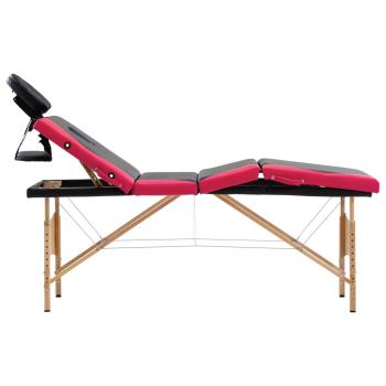 Massageliege Klappbar 4-Zonen mit Holzgestell Schwarz und Rosa