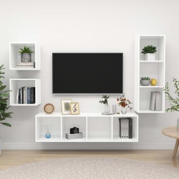 ARDEBO.de - 4-tlg. TV-Schrank-Set Weiß Holzwerkstoff