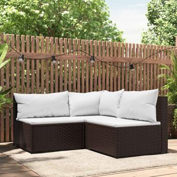 ARDEBO.de - 3-tlg. Garten-Lounge-Set mit Kissen Braun Poly Rattan