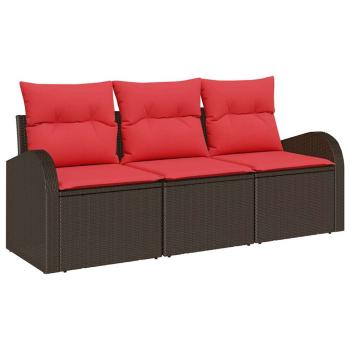 Garten-Sofa-Set 3 stk. Braun und Rot Poly Rattan