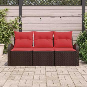 Garten-Sofa-Set 3 stk. Braun und Rot Poly Rattan