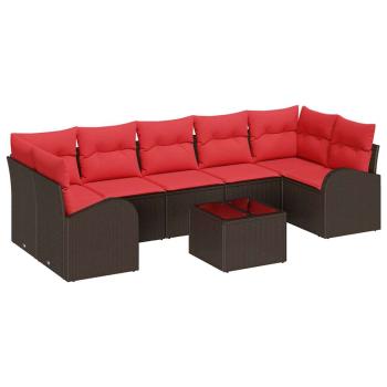 Gartensofa-set 8 stk. 7-Sitzanzahl Beige und Rot Poly-Rattan
