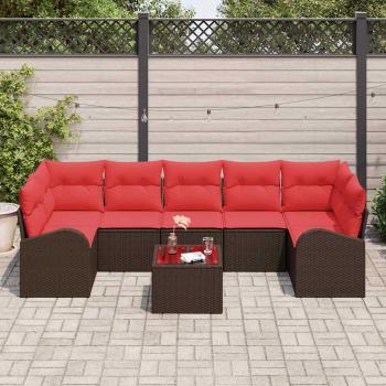 Gartensofa-set 8 stk. 7-Sitzanzahl Beige und Rot Poly-Rattan
