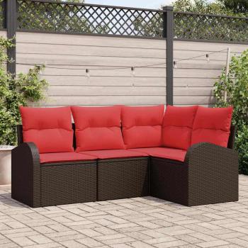 ARDEBO.de - Gartensofa-set 4 stk. Braun und Rot Poly-Rattan