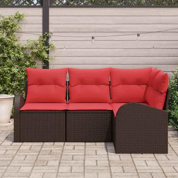Gartensofa-set 4 stk. Braun und Rot Poly-Rattan