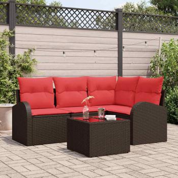 ARDEBO.de - Gartensofa-set 5 stk. Braun und Rot Poly-Rattan
