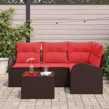 Gartensofa-set 5 stk. Braun und Rot Poly-Rattan