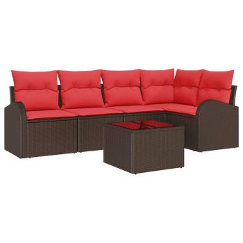 Gartensofa-set 6 stk. Braun und Rot Poly-Rattan