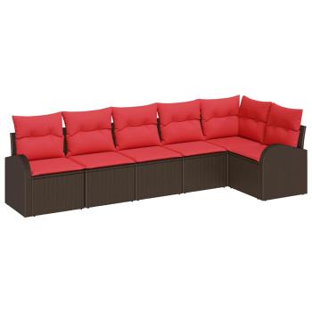 Gartensofa-set 6 stk. Braun und Rot Poly-Rattan