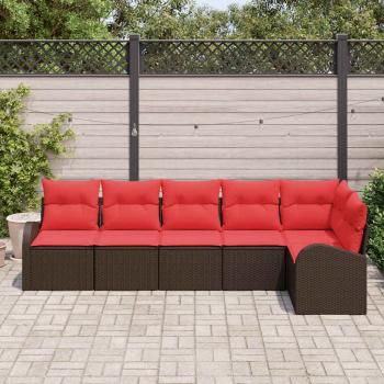 Gartensofa-set 6 stk. Braun und Rot Poly-Rattan