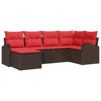 Sofa Set 6 stk. Braun und Rot Poly-Rattan