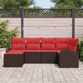 Sofa Set 6 stk. Braun und Rot Poly-Rattan