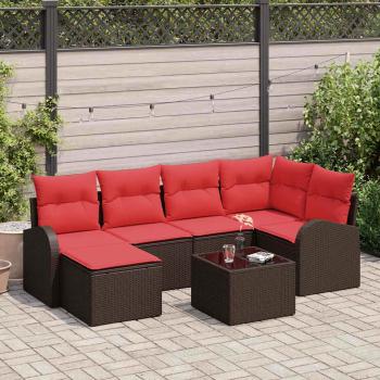 ARDEBO.de - Sofa Set 7 stk. Braun und Rot Poly-Rattan