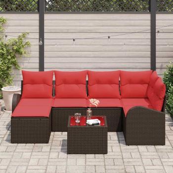 Sofa Set 7 stk. Braun und Rot Poly-Rattan