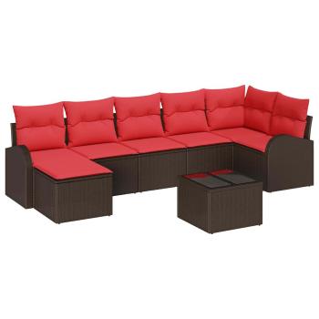 Sofa Set 8 stk. Braun und Rot Poly-Rattan