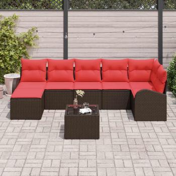 Sofa Set 8 stk. Braun und Rot Poly-Rattan