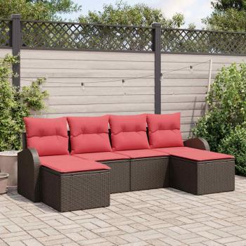ARDEBO.de - Sofa Set 6 stk. Braun und Rot Poly-Rattan