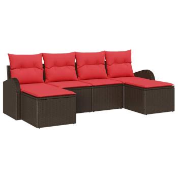 Sofa Set 6 stk. Braun und Rot Poly-Rattan