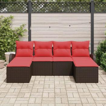Sofa Set 6 stk. Braun und Rot Poly-Rattan