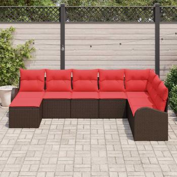 Sofa Set 8 stk. Braun und Rot Poly-Rattan