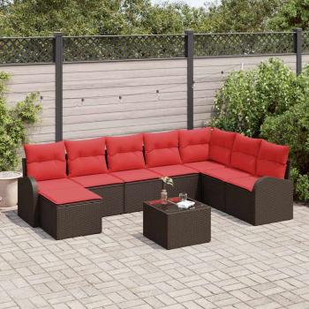 ARDEBO.de - Sofa Set mit Kissen 9 pcs Braun und Rot Poly-Rattan