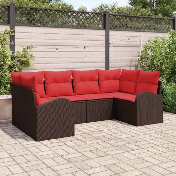 ARDEBO.de - Gartensofa-set 6 stk. Braun und Rot Poly-Rattan