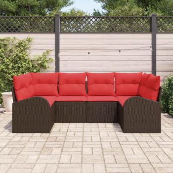 Gartensofa-set 6 stk. Braun und Rot Poly-Rattan