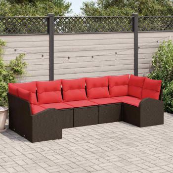 ARDEBO.de - Gartensofa-set 7 stk. Braun und Rot Poly-Rattan
