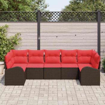 Gartensofa-set 7 stk. Braun und Rot Poly-Rattan
