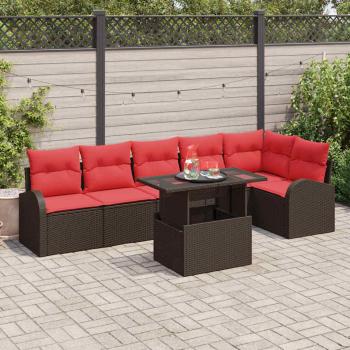 ARDEBO.de - Gartensofa-set mit Kissen mit Speicher 7 pcs Braun Poly Rattan