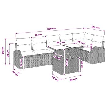 Gartensofa-set mit Kissen mit Speicher 7 pcs Braun Poly Rattan