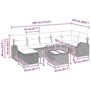 Gartensofa-set mit Kissen mit Speicher 8 pcs Braun Poly-Rattan