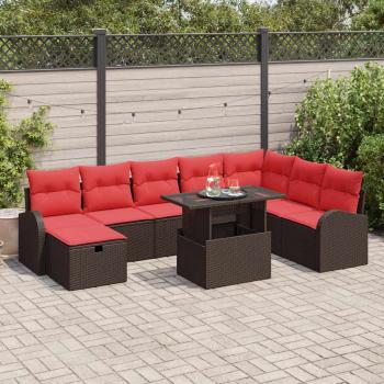 ARDEBO.de - Garten-Sofa-Set mit Kissen mit Speicher 9 pcs Braun Poly Rattan