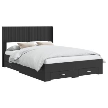 Bettgestell mit Stauraum und Kopfteil Schwarz 135 x 190 cm