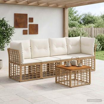 ARDEBO.de - Outdoor-Sofagarnitur 5 stk. Natürlich und Cremweiß Polyester
