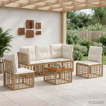 ARDEBO.de - Outdoor-Sofagarnitur 6 Stk. Natürlich und Cremweiß Polyester
