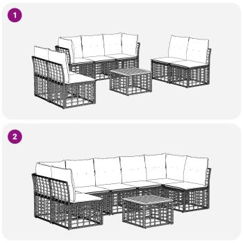 Outdoor-Sofagarnitur 8 Stk. Natürlich und Cremweiß Polyester