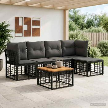 ARDEBO.de - Outdoor-Sofagarnitur 6 Stk. Schwarz und Dunkelgrau Polyester