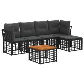 Outdoor-Sofagarnitur 6 Stk. Schwarz und Dunkelgrau Polyester