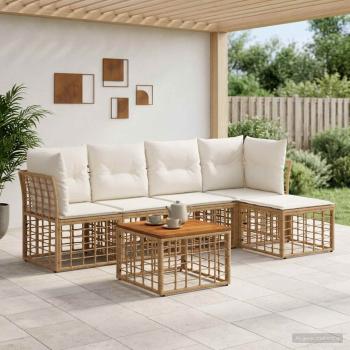ARDEBO.de - Outdoor-Sofagarnitur 6 Stk. Natürlich und Cremweiß Polyester