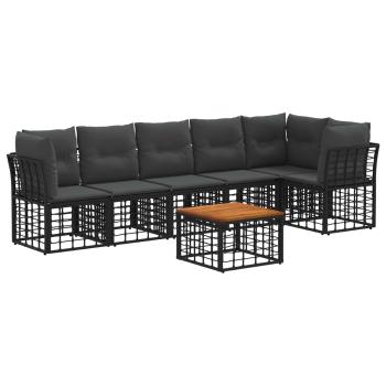 Gartensofa-set 7 stk. Schwarz und Dunkelgrau Poly-Rattan