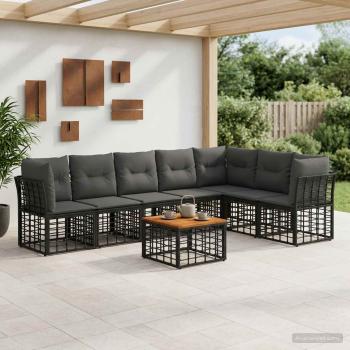 ARDEBO.de - Outdoor-Sofagarnitur 8 stk. Schwarz und Dunkelgrau Polyester