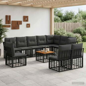 ARDEBO.de - Outdoor-Sofagarnitur 11 Stk. Schwarz und Dunkelgrau Polyester